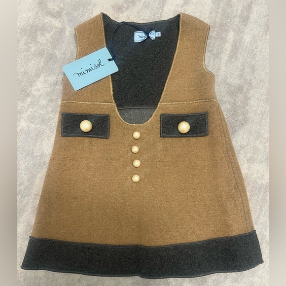 Mimisol Wool Two-Tone Knitted Pinafore Dress - Picture 3 of 5